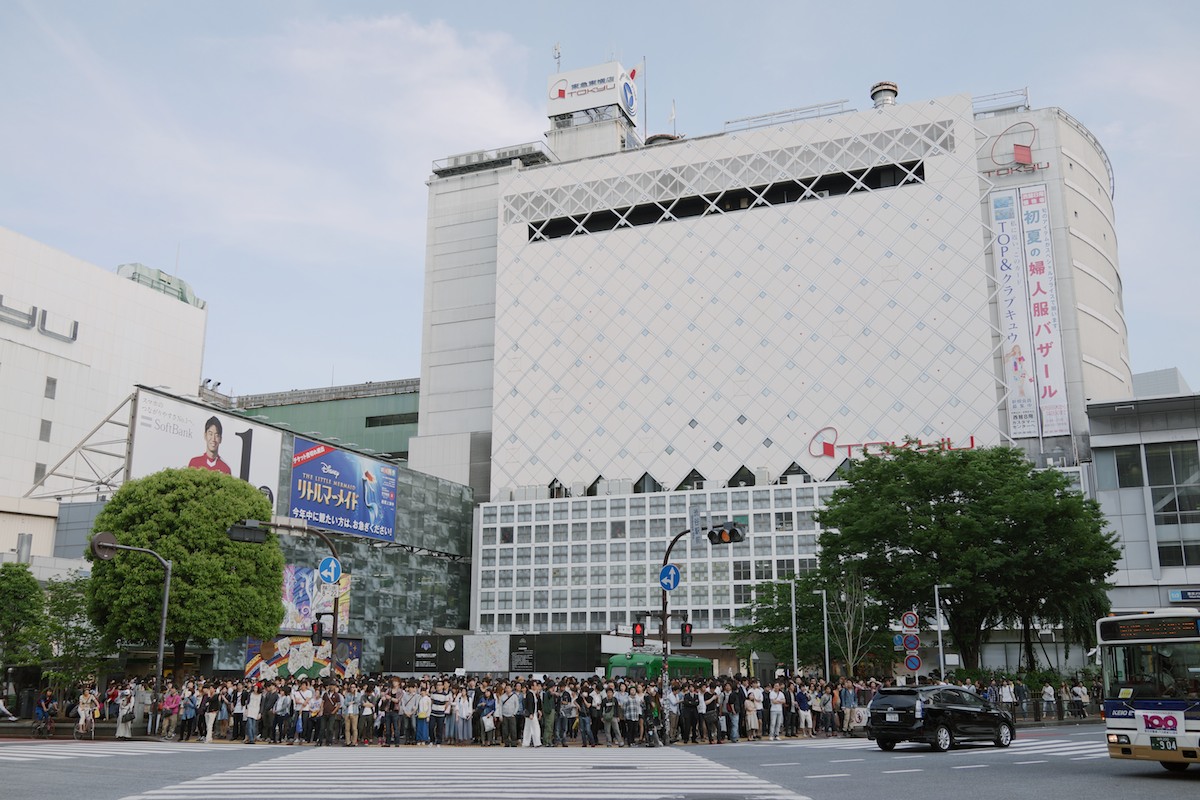 Waiting to cross at Shibuya.