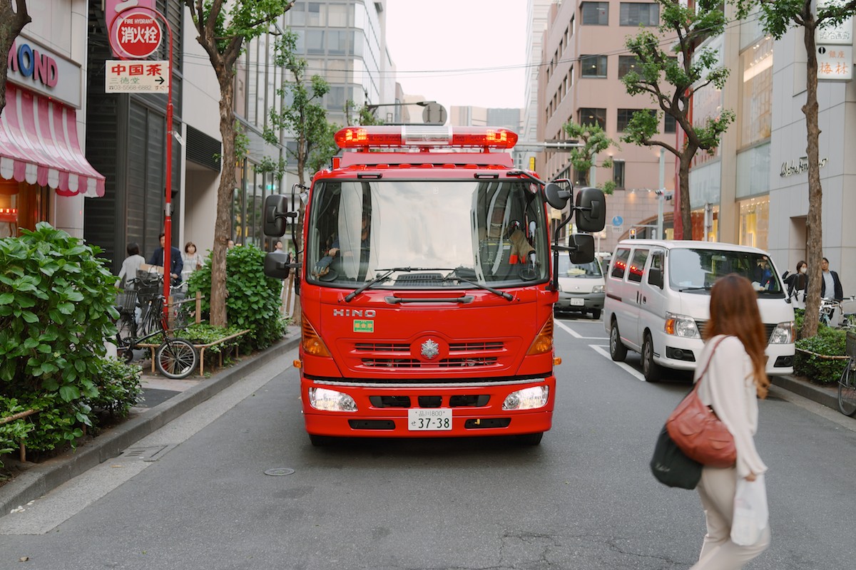 A firetruck spotted in Ginza.