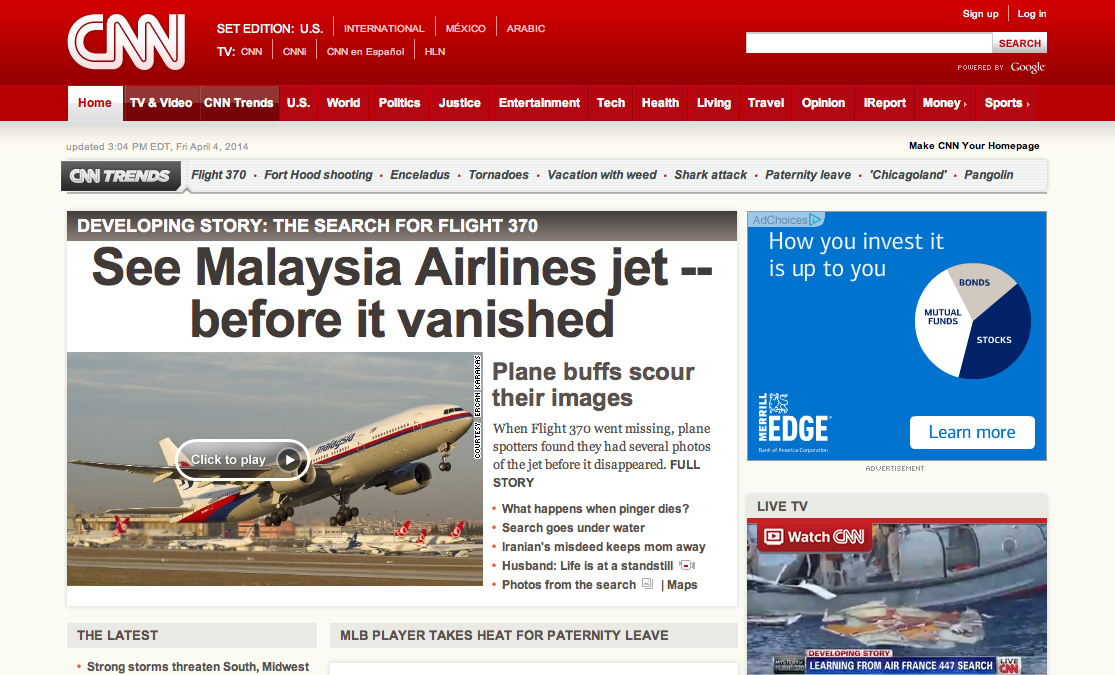 CNN's Front Page on Apri 4th, 2014