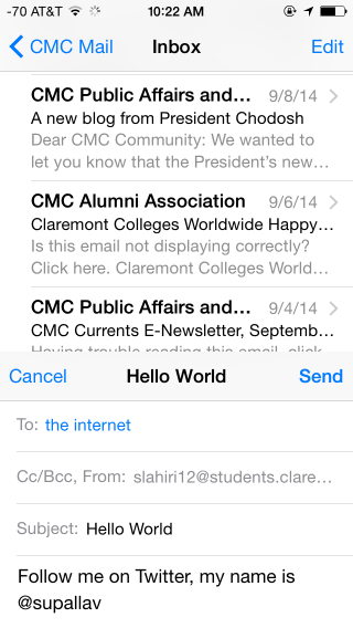 Swiping down on an incomplete email in the new Mail app for iOS 8
