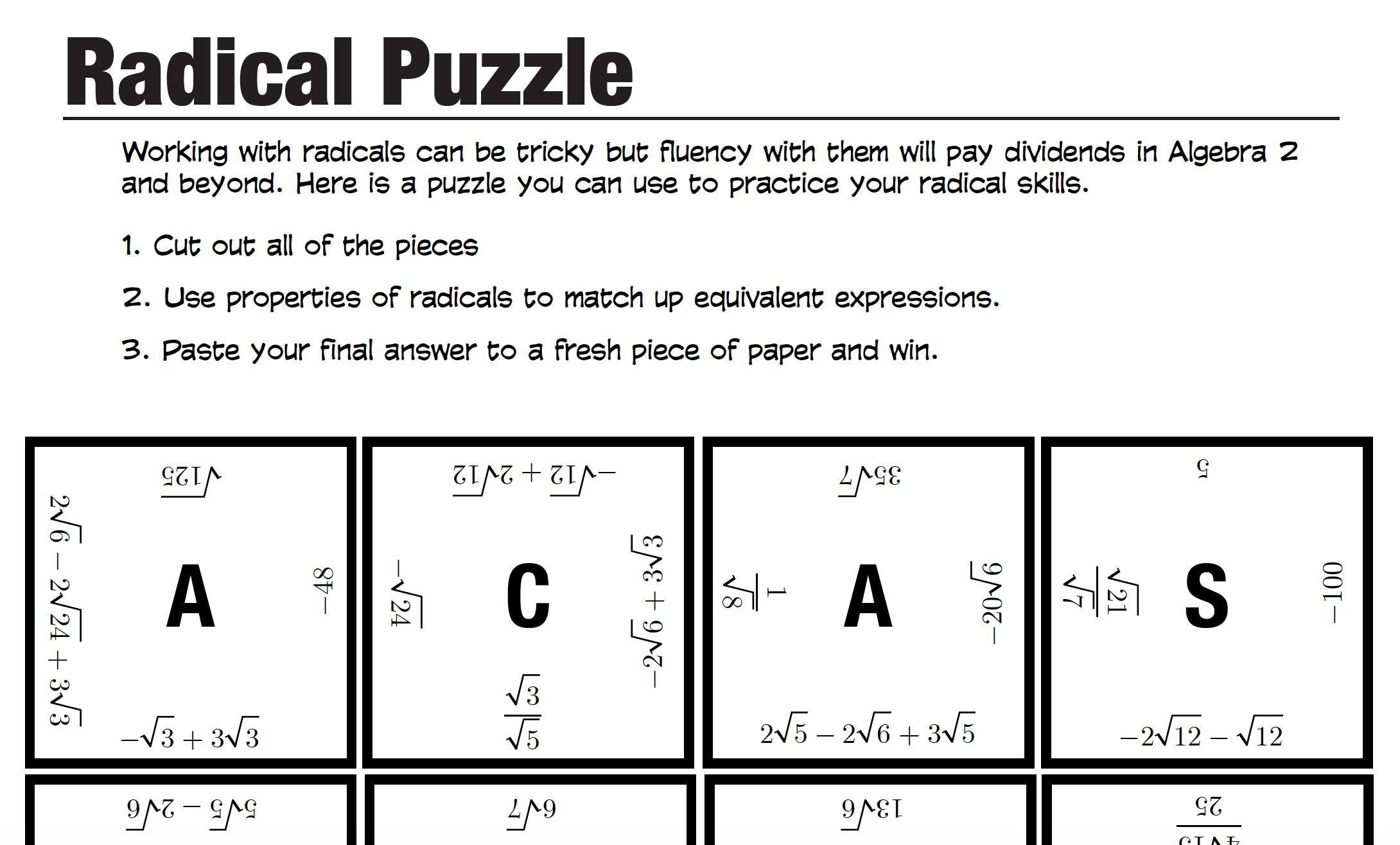 Simplifying Radicals Worksheet Answer Key