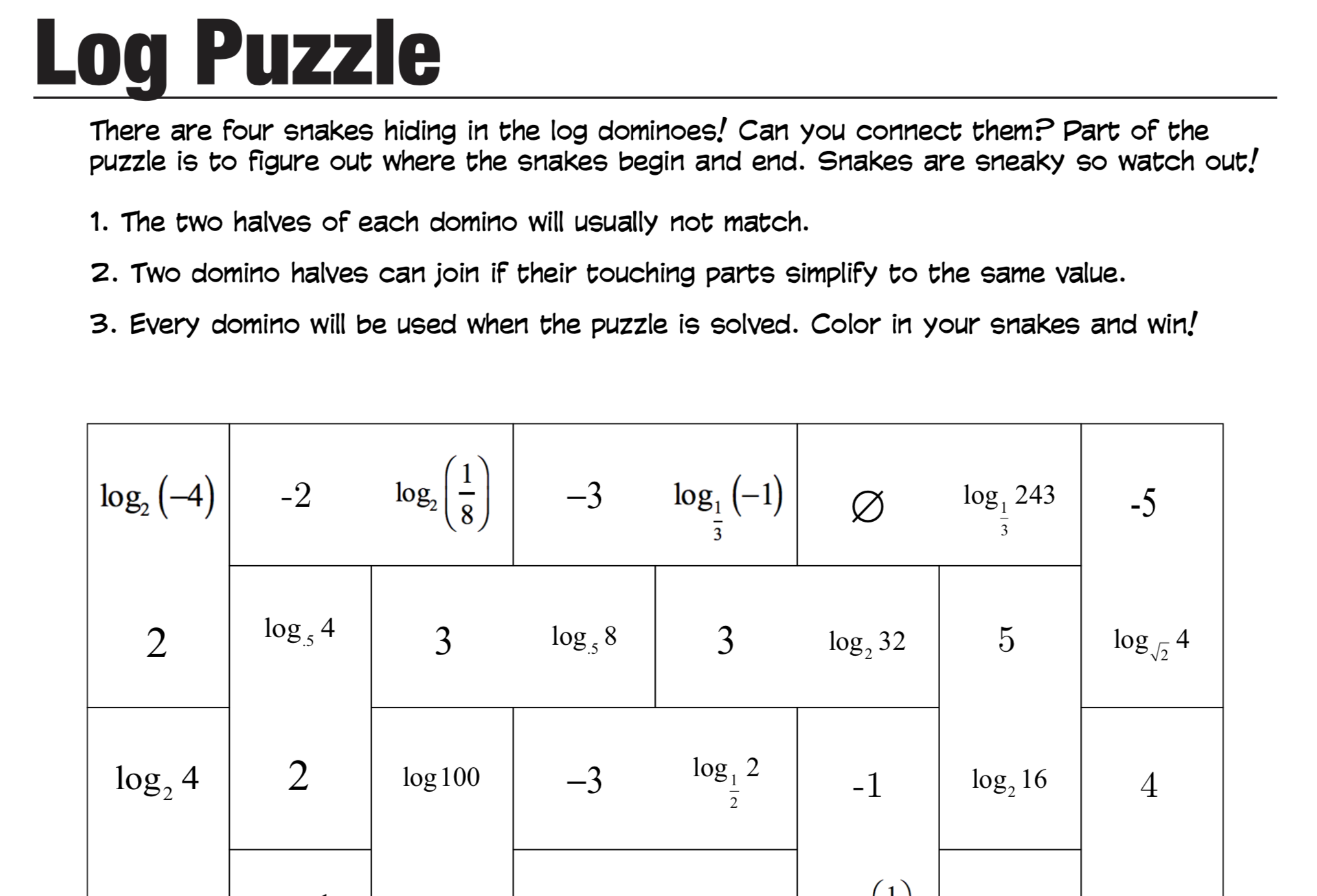 Log Puzzle — roybot Regarding Logarithmic Equations Worksheet With Answers
