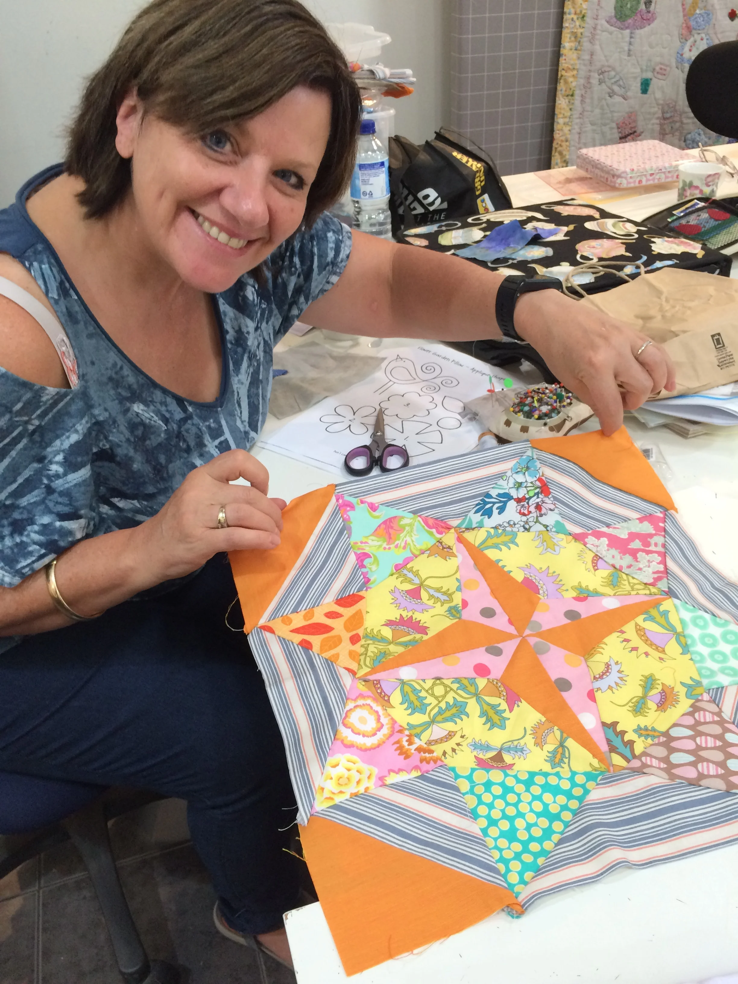 Julie's Mayfair block with some more of Kathy Doughty's fabrics, a little bit of Kaffe, and a little bit of Anna Maria Horner. Gorgeous!