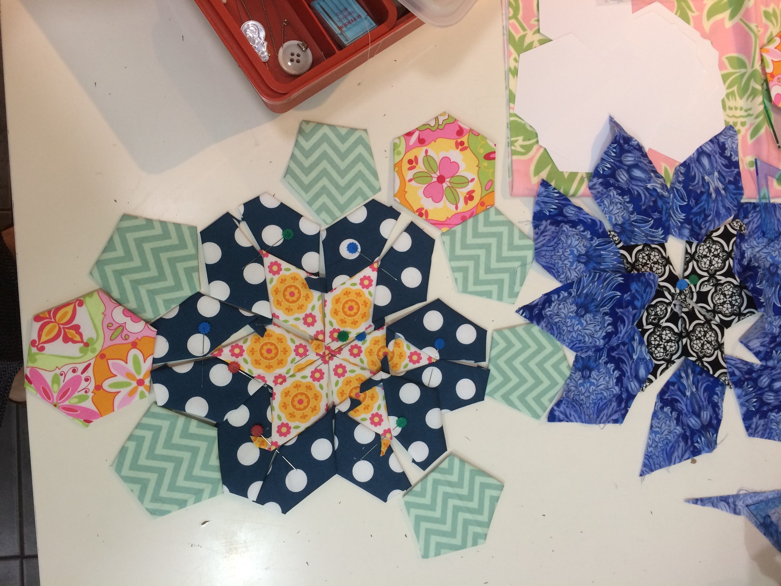 Lisa's bag will be bold, with striking 'margstars' in beautiful blues.