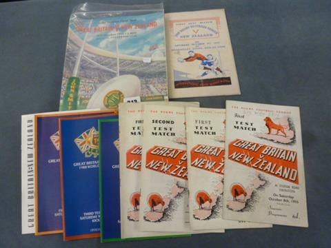 A collection of Great Britain v New Zealand programmes. But the top right one is for the 1947 1st Test 'The Rugby Football League v New Zealand'.