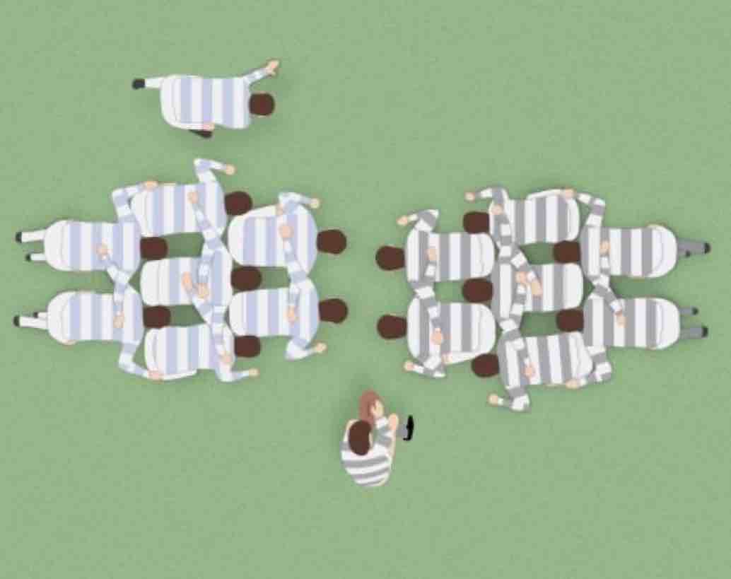 The classic New Zealand 2-3-2 scrum formation.