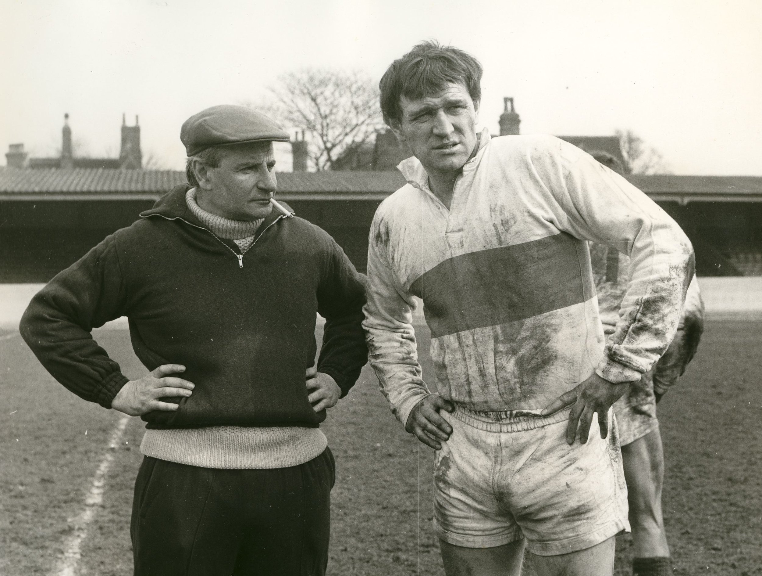 Lindsay Anderson and Richard Harris at Wakefield Trinity's Belle Vue ground.