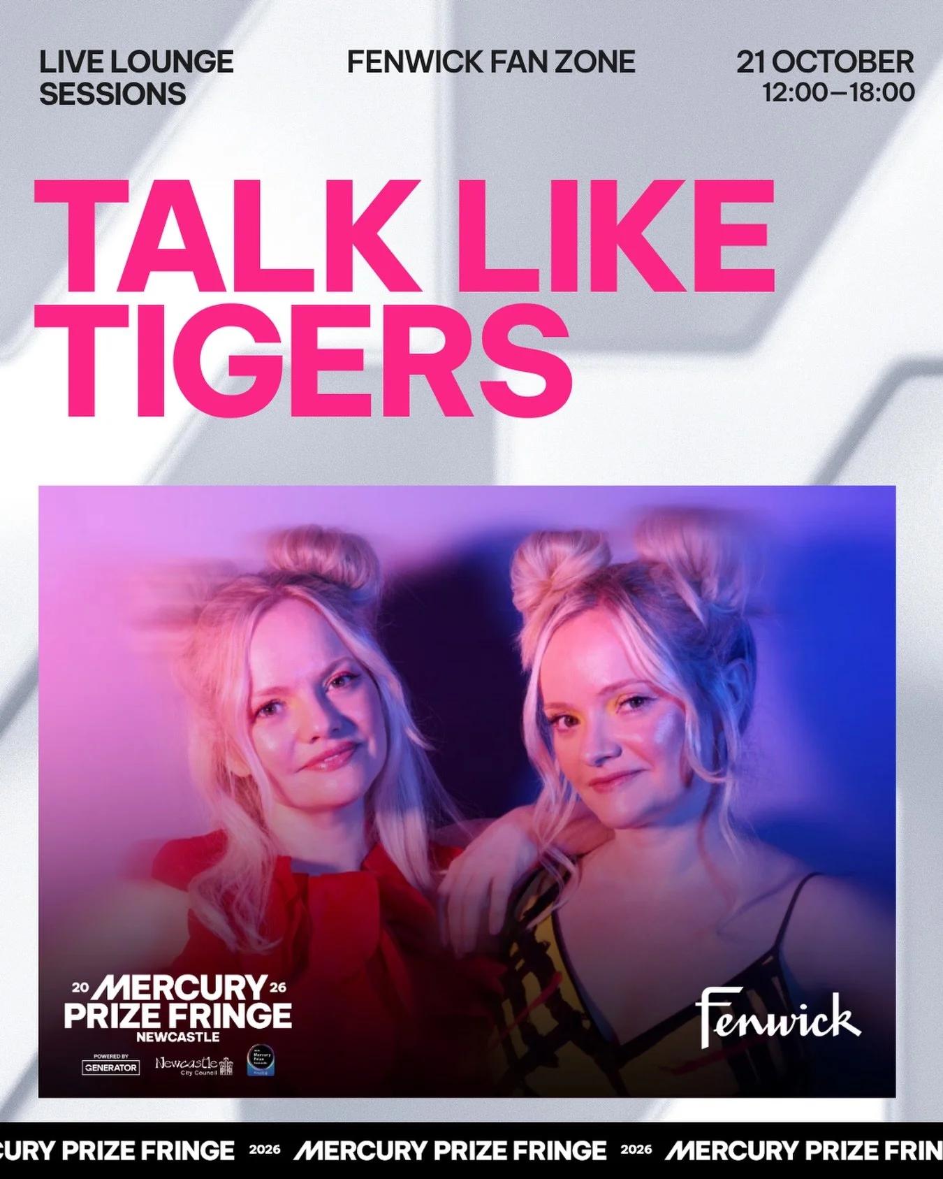 We are super excited to announce we are playing @mercuryprize fringe live lounge sessions on Thursday 22nd October! And it&rsquo;s at @fenwickofficial , our absolute favourite! A match made in heaven you might say?! 🤩

Thanks to @generatorhq 🩷 Tick