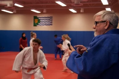 Brian, timing the students during a judo specific cardio exercise (photo credit: jane )