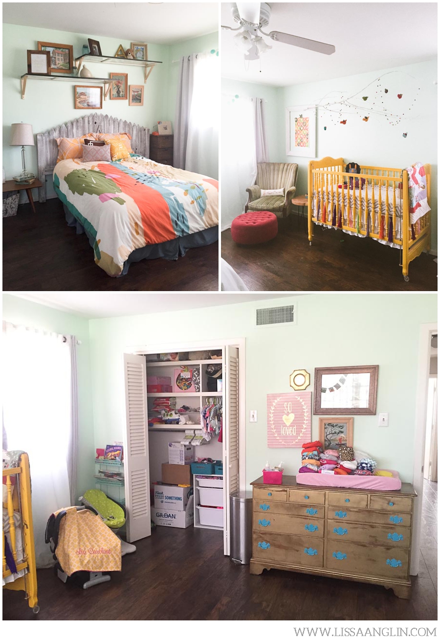 The closet is open because I am super proud that it is somewhat organized in there- a MAJOR improvement to how it has looked the past year. :)
