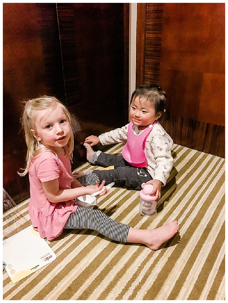 Playing at the hotel.