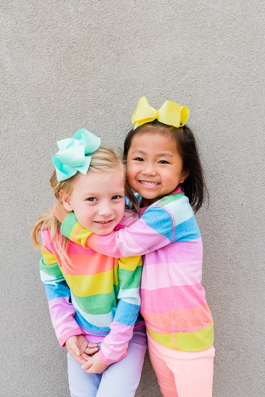 These rainbow crew shirts are SO incredibly soft. The girls love them and there are so many ways to style them.