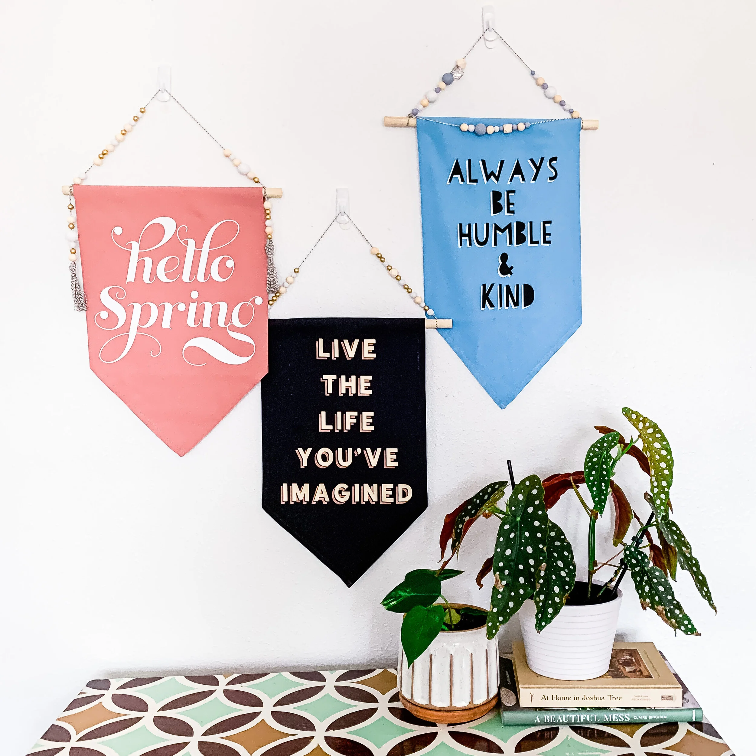 thrifted word banners made with cricut!