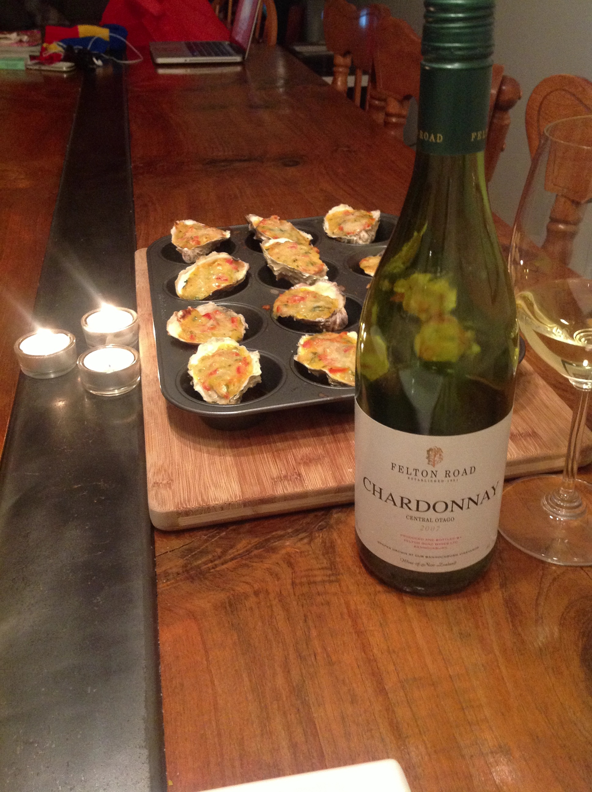  Quiet NYE in, Oysters Bienville from Garden &amp; Gun Magazine with the always outstanding Felton Road Chardonnay. http://gardenandgun.com/article/oysters-bienville  