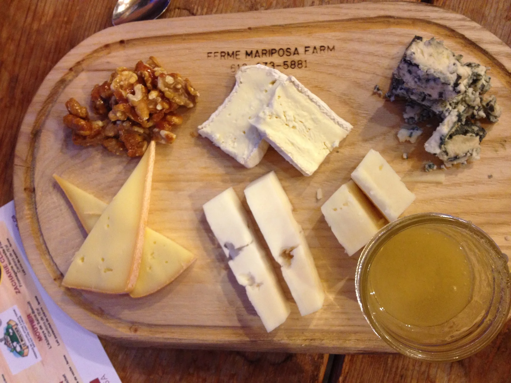 Quebec cheese course: Riopelle, Zacharie Cloutier, Bleu d’Elisabeth, Moutier, Baluchon.