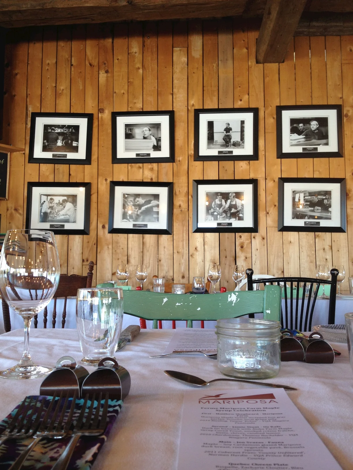 The country dining room and chef wall of fame at Mariposa Farm.