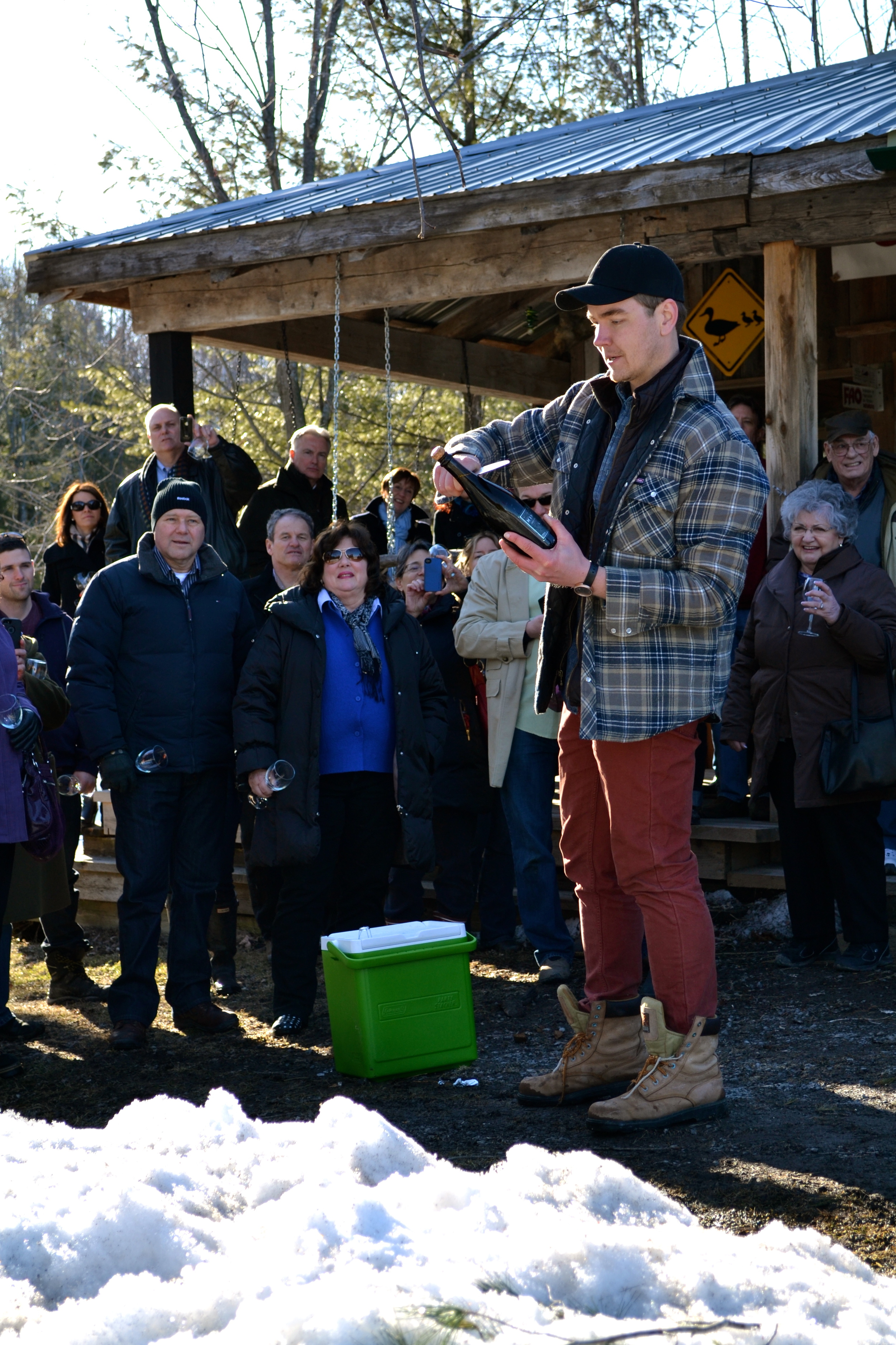  Sabering some Hinterland Champagne Method to kick off the evening.​&nbsp; Credit: Katie Worobeck  