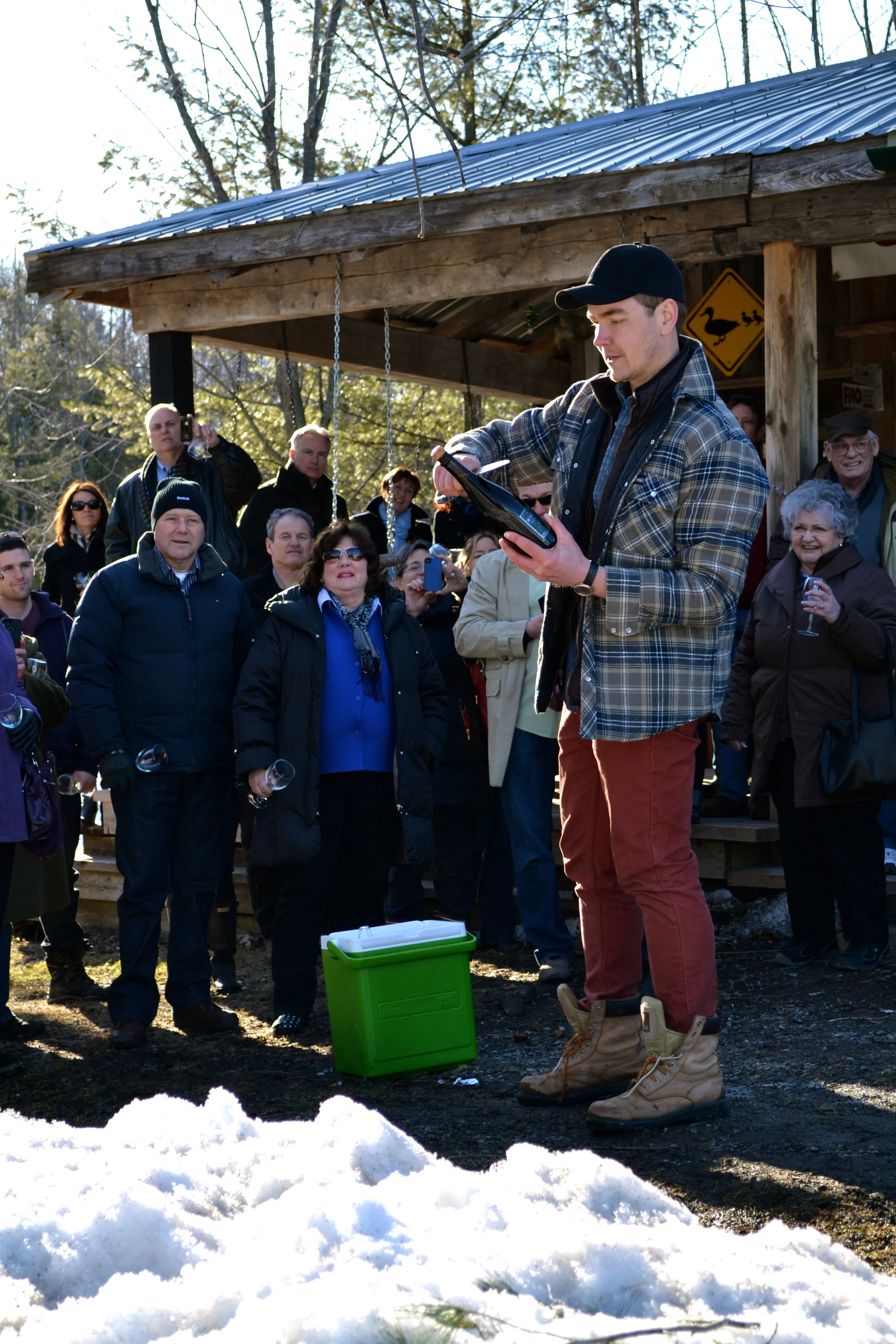 Sabering some Hinterland Champagne Method to kick off the evening. Credit: Katie Worobeck