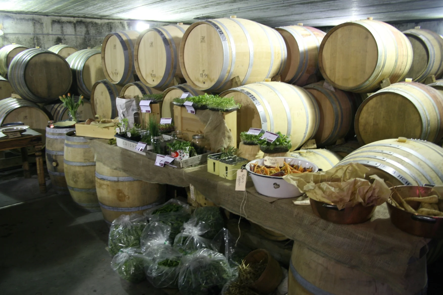 The barrel chamber temporarily transforms into the produce department for all the chefs...