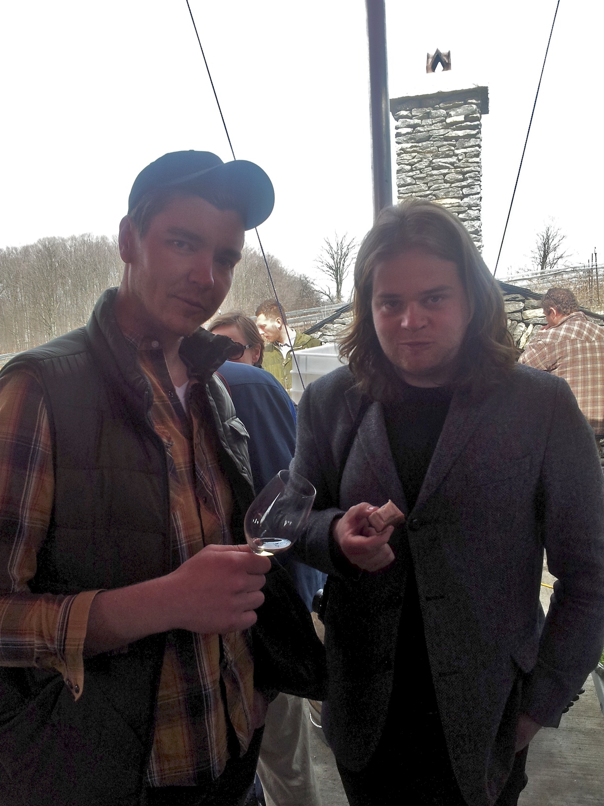  Me and Magnus Nilsson of Fäviken crushing JP McMahon's pork belly with Norm's County Chardonnay.  