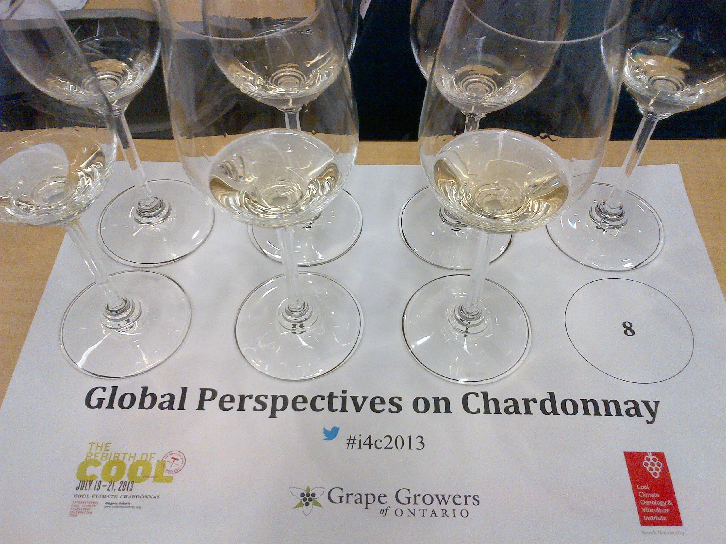 Blind Chardonnay lineup at i4c opening talk moderated by Steven Spurrier.