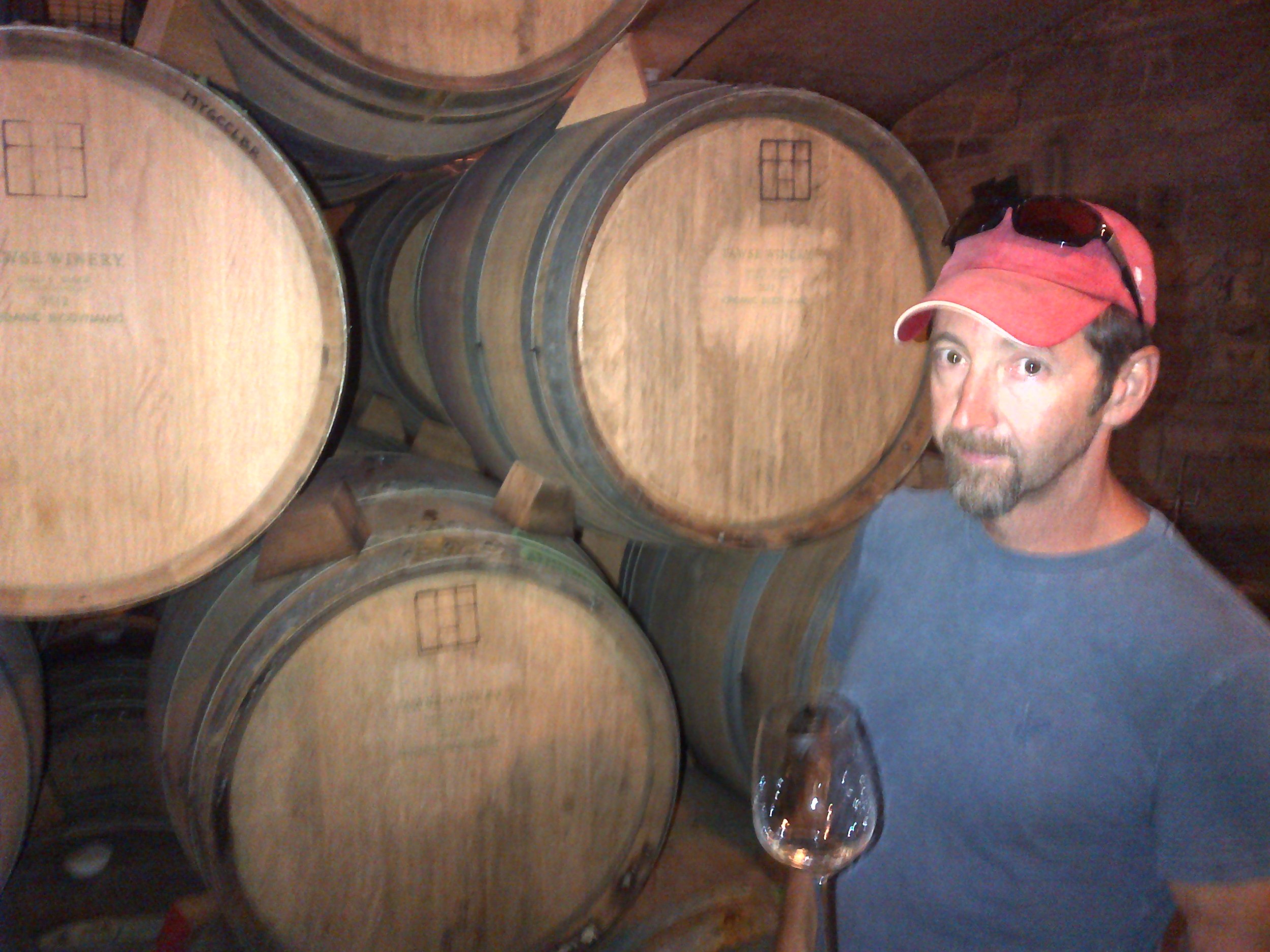  Barrel tasting Chardonnays with Paul Pender in the cellar at Tawse.  