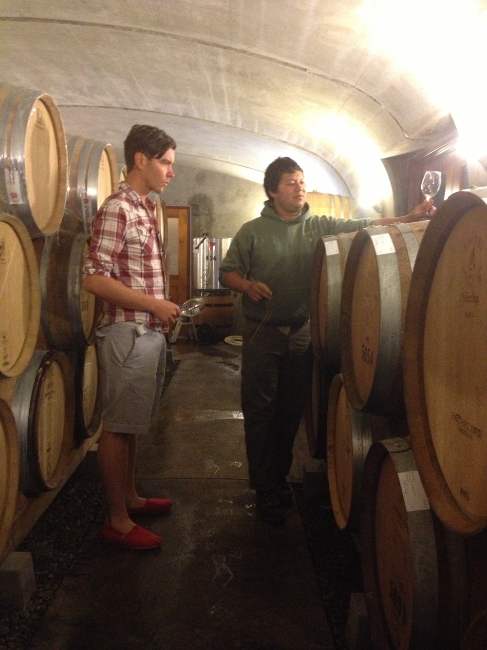  Tasting Thomas Bachelder's Oregon Chardonnays in barrel at Lemelson with cellarmaster David Martinez.  