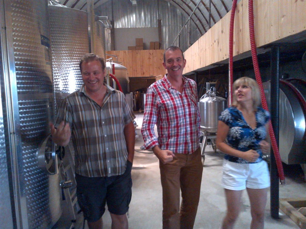  One of the international writers attending was Jamie Goode from the UK. Such an affable bloke that we took a few days to show him around Prince Edward County before the i4c started. Pictured here with Jonas and Vicki at Hinterland Wine Co after a sp