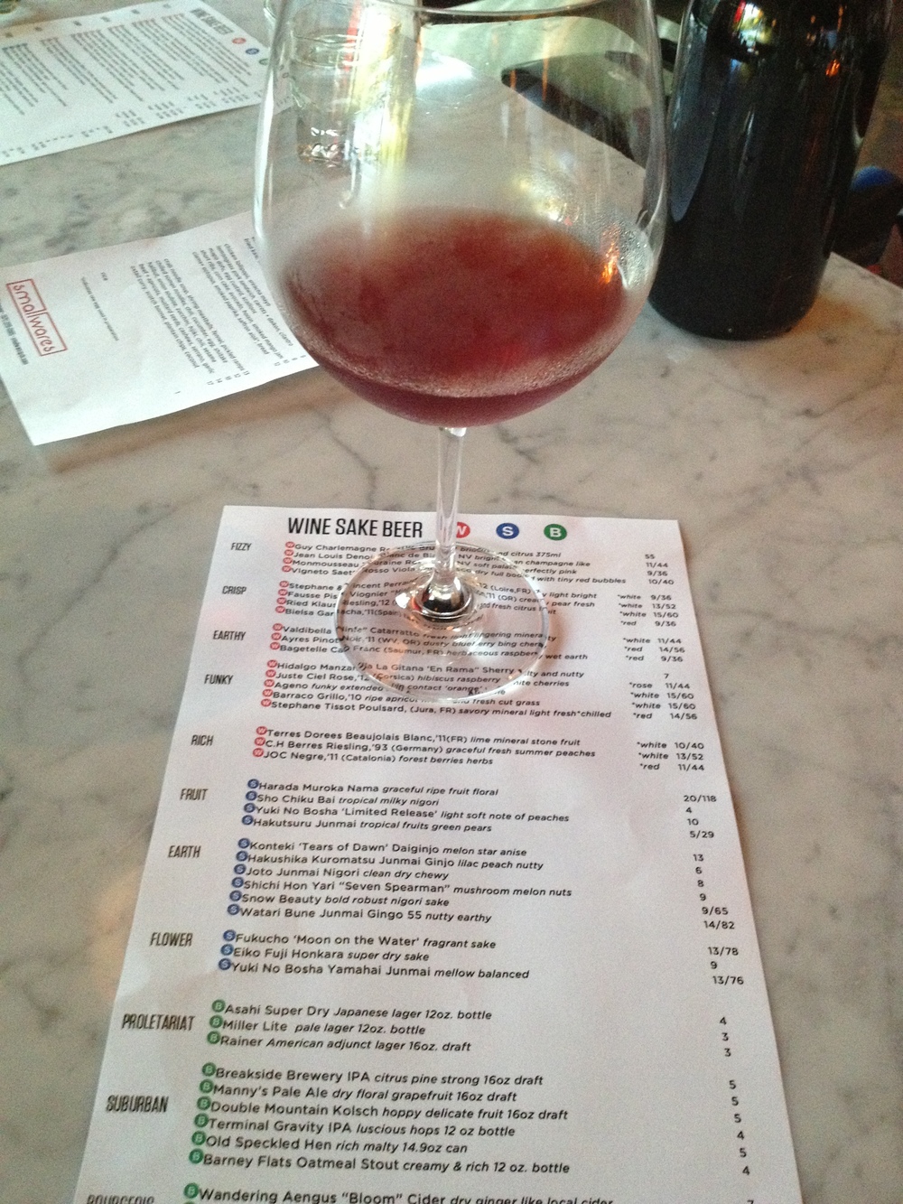  A quick glass of Tissot Poulsard at the funky north Portland joint Smallwares.  