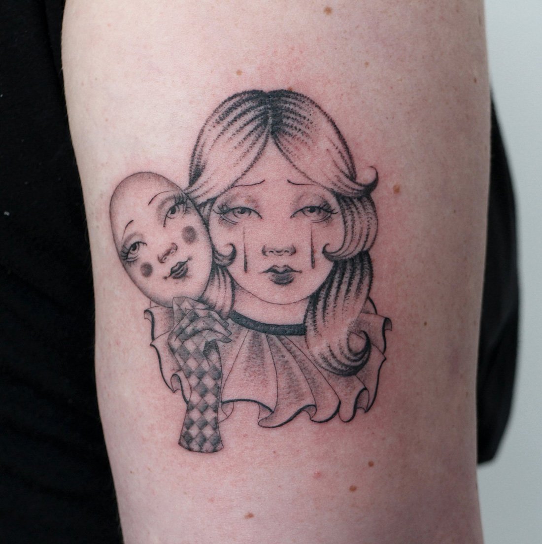 mask pierrot sad lady tears checkers Jacqueline may tattoo art.jpeg