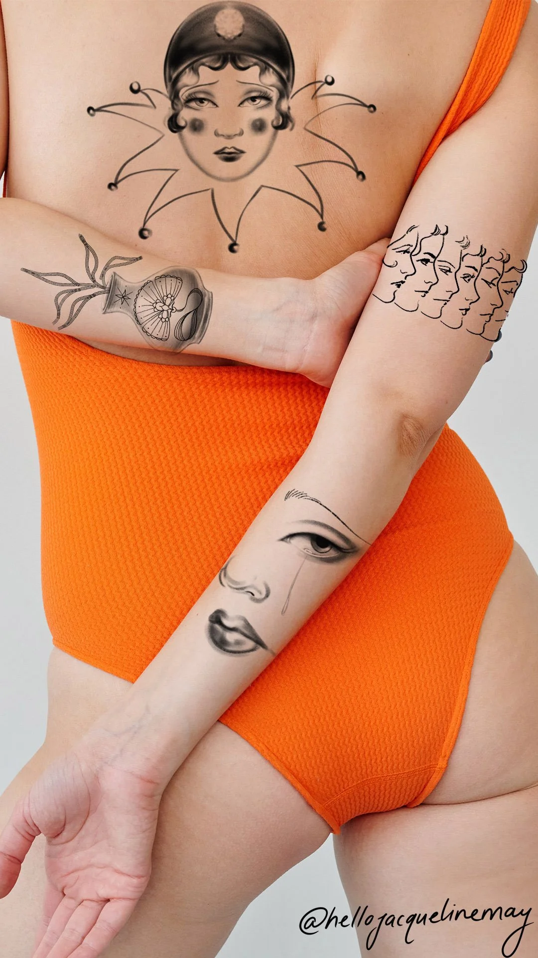 Jacqueline may tattoo art concept pierrot lady faces