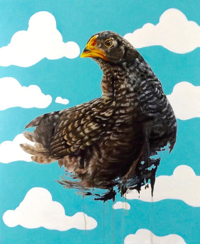 “Untitled Chicken Painting “ 20”x 24” oil and acrylic on board. #chickenpainting #chickenart #painting #contemporaryart #artist #karljahnke #oilpainting #acrylicpainting #artwork #chickens