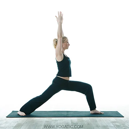 You don't have to be anywhere near this deep into your lunge. Just take a stance of 2-3 feet at first. The hips should be square towards the front of your mat (which I always correct on myself), and the heart open. 