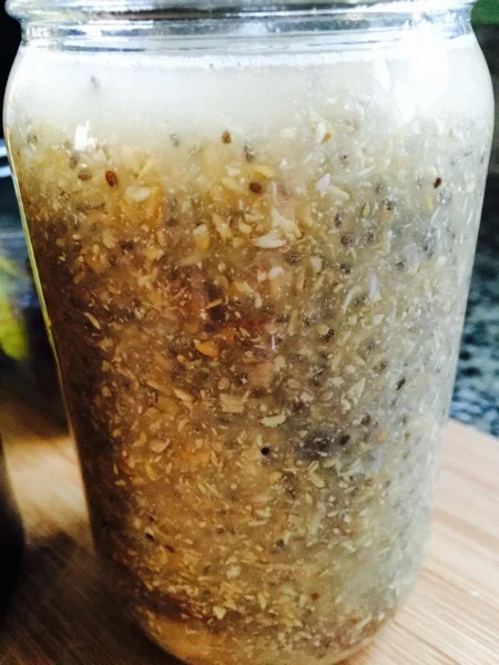 This is what it looks like in the morning after going "expando" in the jar. These fibers absorb water, so fill a pint jar 3/4 full.