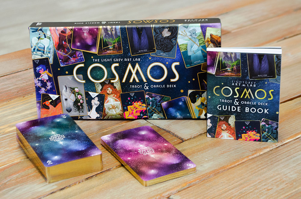 [BN] Galaxy blue tarot deck with guide box and handmade wooden box free himalayan salt stones for essential oils