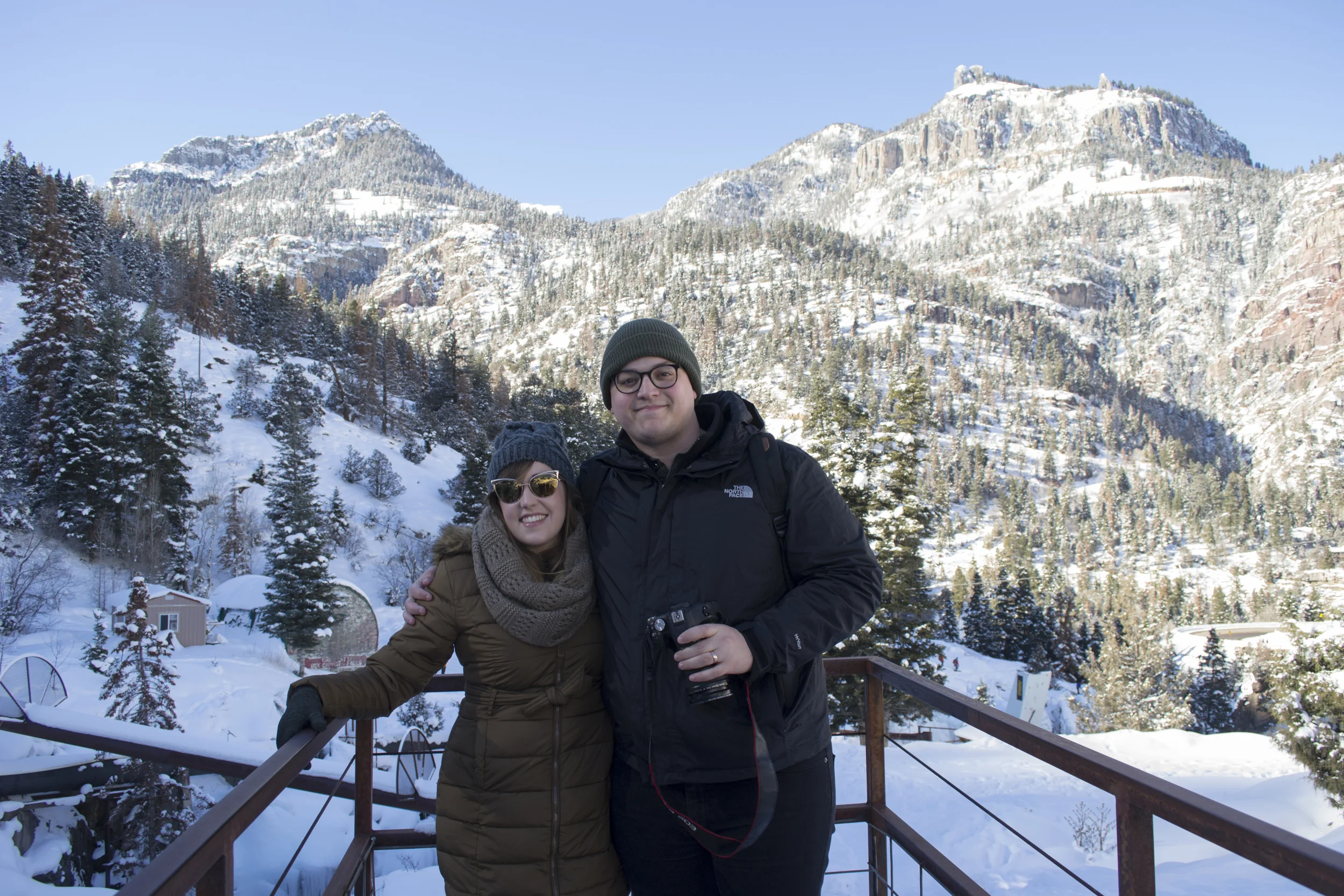 Jessica Roux and Nick Stratton enjoy the view from the Ouray Ice Park.