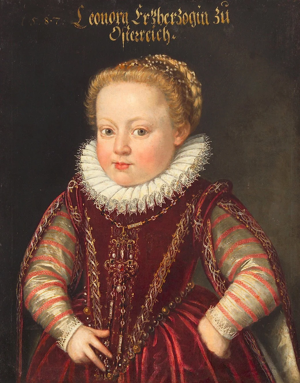 ARCHDUCHESS ELEONORE (1582-1620) AT THE AGE OF 5, HALF FIGUREDated 1587, attributed to: Ottavio Zanuoli (?)https://www.khm.at/objektdb/detail/2370/?offset=0&amp;lv=list
