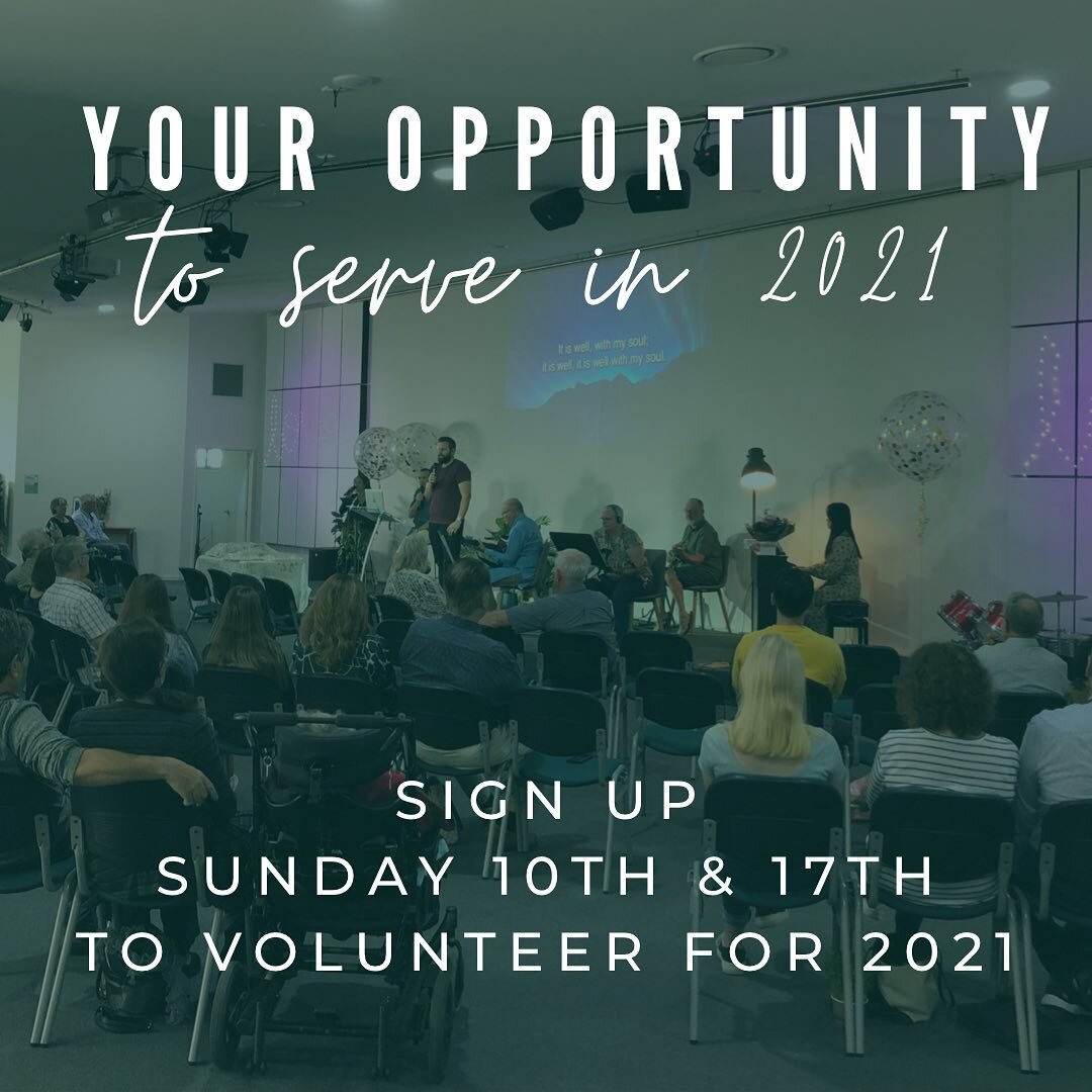 It&rsquo;s a new year! And that comes with new opportunities to serve our church fam! 

Sign up to volunteer in 2021 this week and next. 

We love and grow best when we all work together - each doing their part - using the unique gifts God has blesse