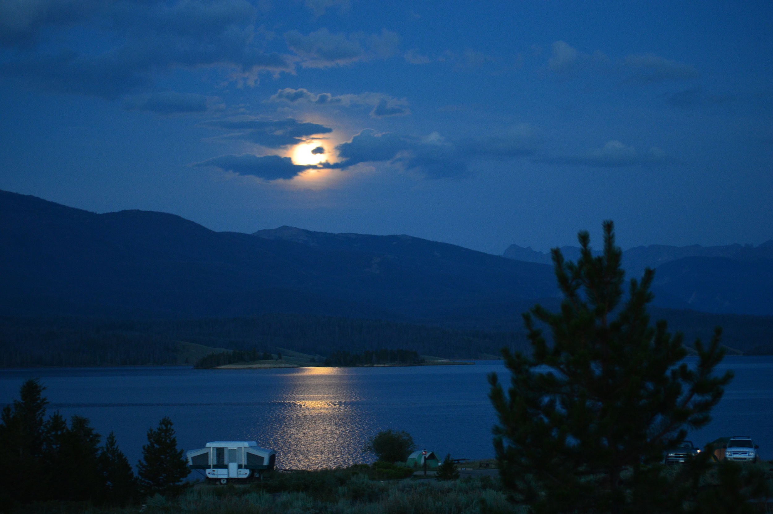 Moon over Lake Granby