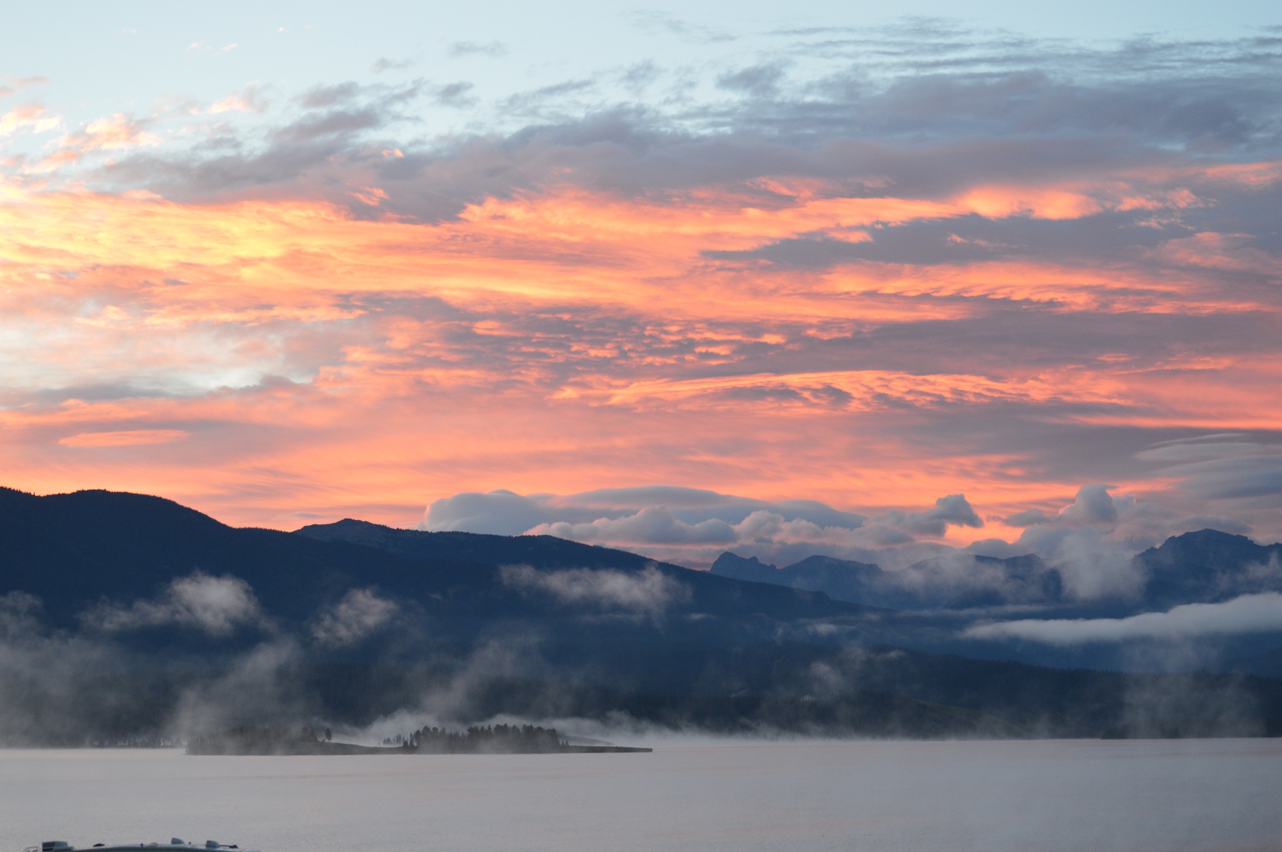 Foggy sunrise over Lake Granby