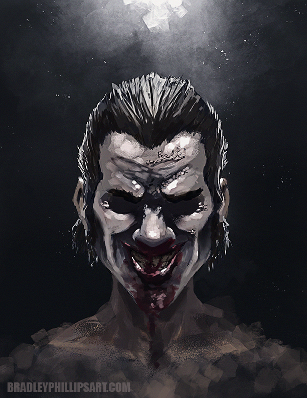 Hey guys here is a quick 2hr paint i did today. Was fun to take a break from the book and paint something a little different. I spent the day watching movies and finally watched the newest rob zombie movie...its not good. Used to really like his stuff but this one was really bad. His wife might be the worst actress ever. Anyways there was one cool thing about the movie, a character called Doomhead. The actor that played him was actually really good and the character was insane so I decided to do a portrait of him. Enjoy