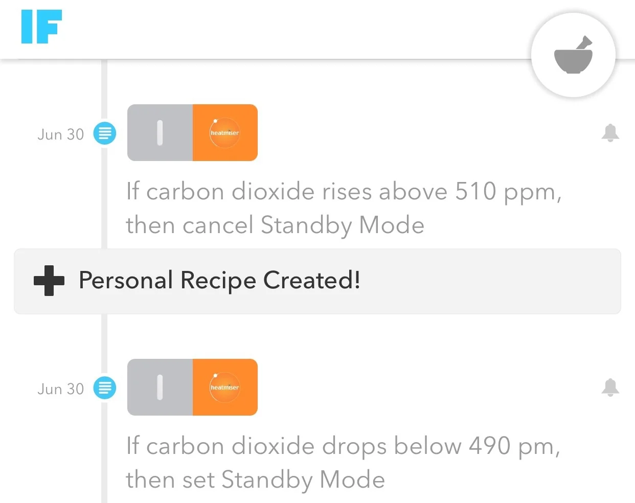 IFTTT recipes to control Heatmiser thermostats based on occupancy (CO2) 