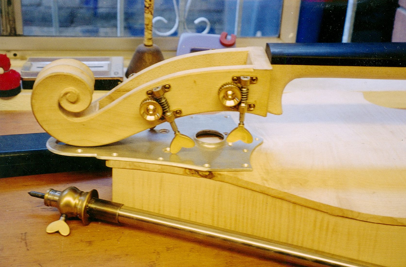 In Neville Whitehead's workshop back in 2000. Sebastian the bass being born...