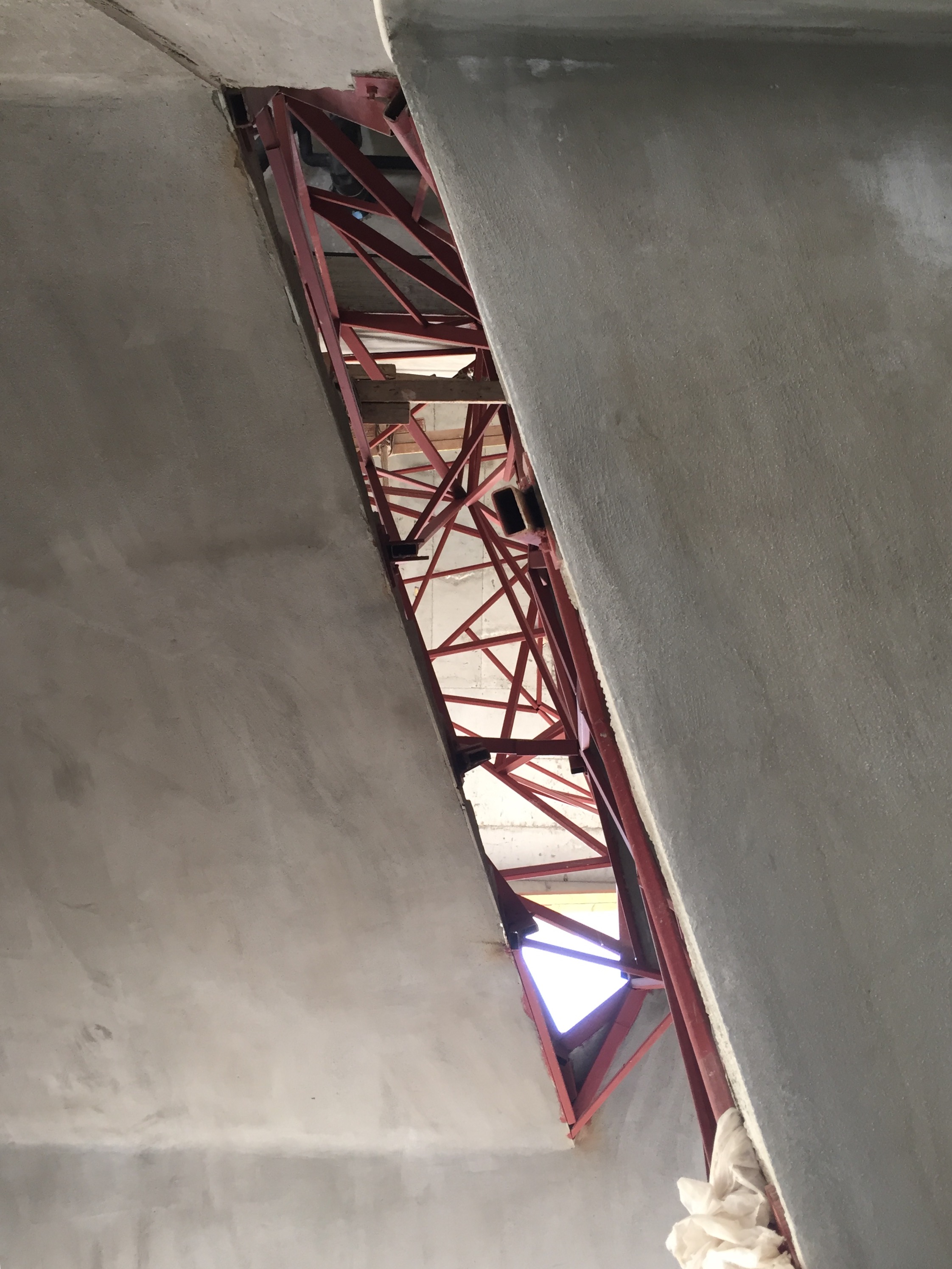 Part of the metal framing in the main stairway, to be fully cladded by wood.