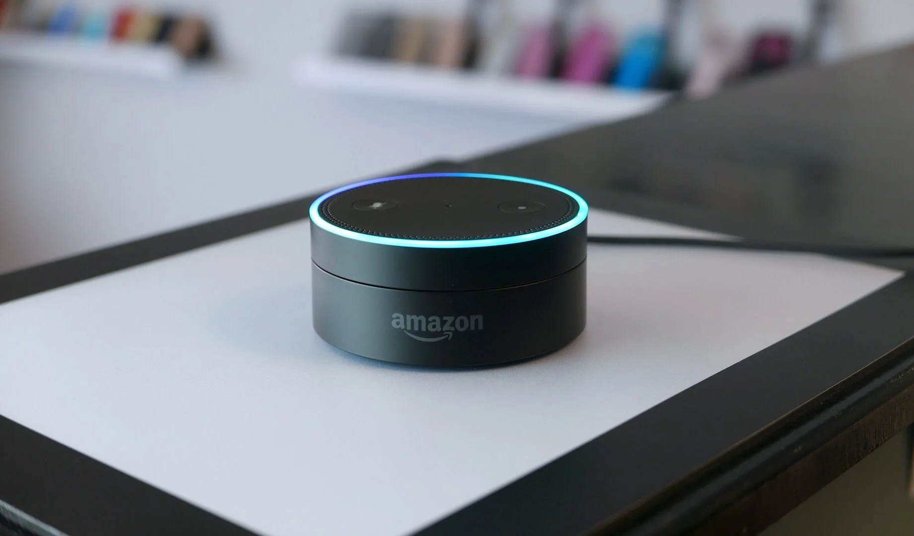 The Echo Dot's blue LED.