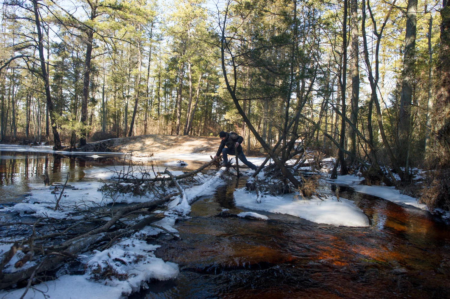 Richie was the last to cross the river on this natural bridge.