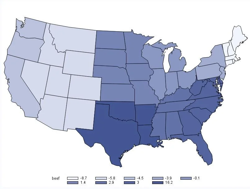 Differences in Spending on Beef by Region.