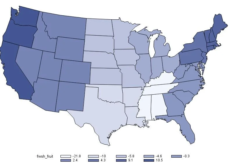 Differences in Spending on Fresh Fruit by Region.