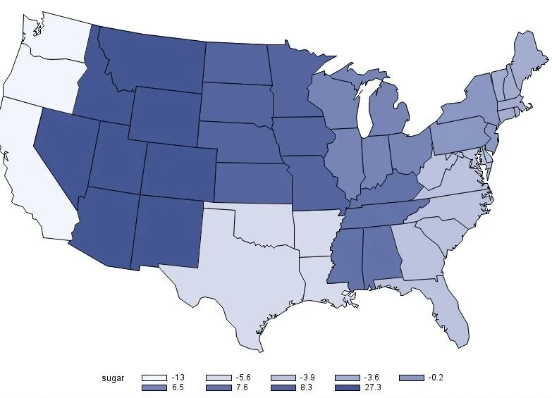 Differences in Spending on Sugar and Sweets by Region.