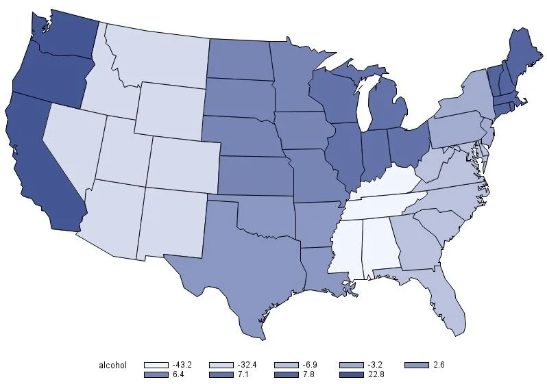 Differences in Spending on Alcohol by Region.